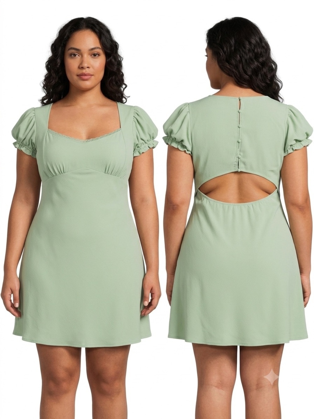 All in Favor Women’s Size US XL Square Neck Puff Sleeve A-Line Mini Dress Green - Picture 2 of 16